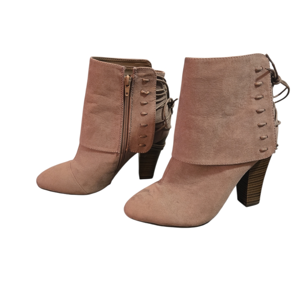 VENUS‎ Taupe Suede Block Heel Ankle Boots | Lace-Up | Size 8